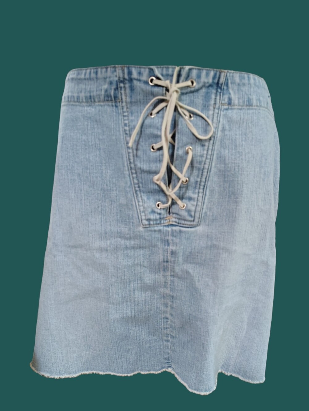 Plus Sized Venezia Jeans Light Wash Denim Skirt with Front Lace-Up